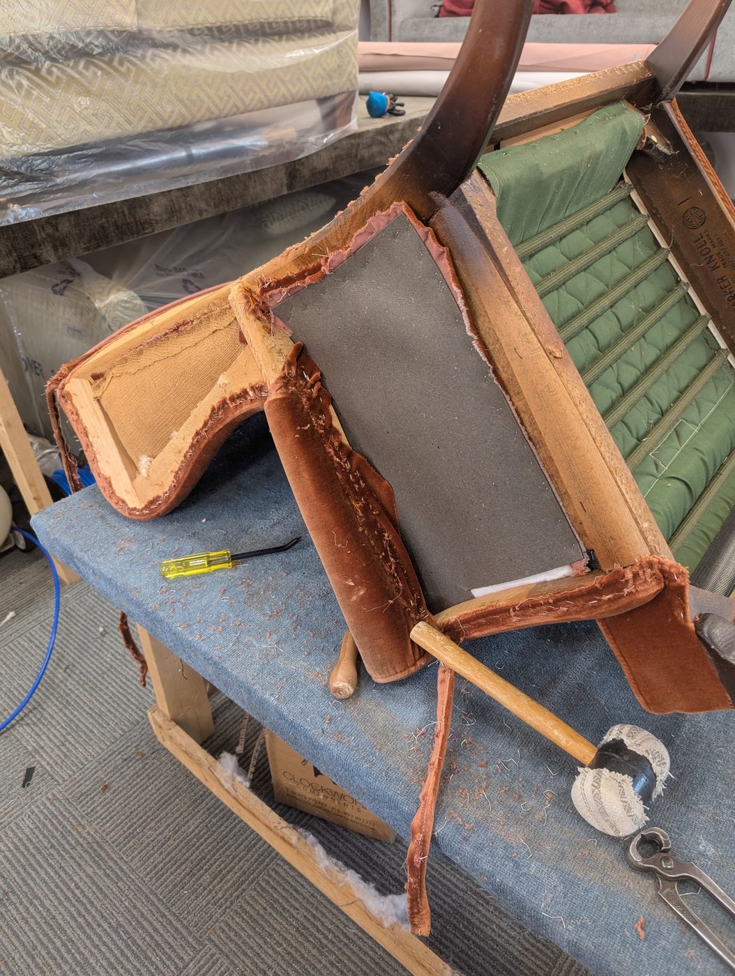 The covers off — the build of the chair revealed layer by layer.